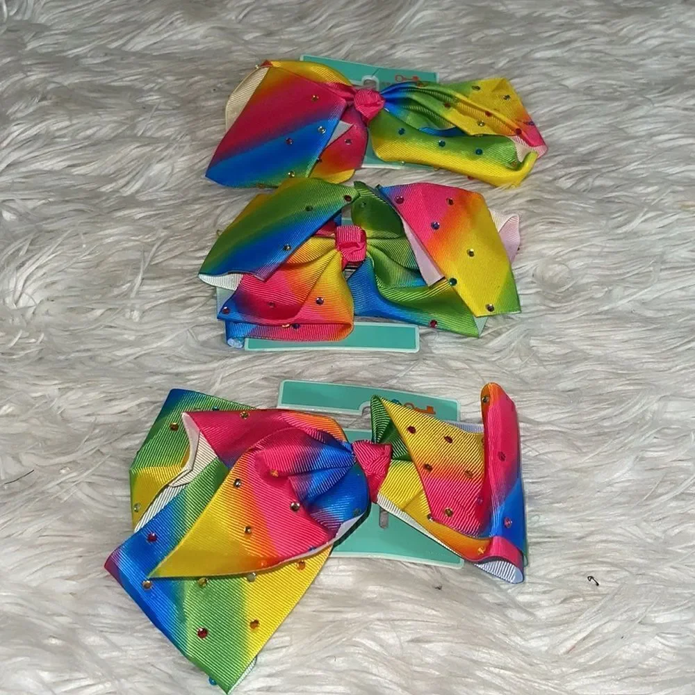 Copper key‎ Hair Bow Girls rhinestone Rainbow set of 3 New